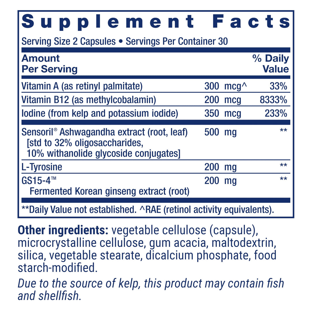 Thyroid Support Complex - Thyroid Health Support Supplement with Vitamins A, B, Iodine, Magnesium, L-Tyrosine, Ashwagandha & Ginseng for Energy – Non-GMO, Gluten-Free - 60 Capsules