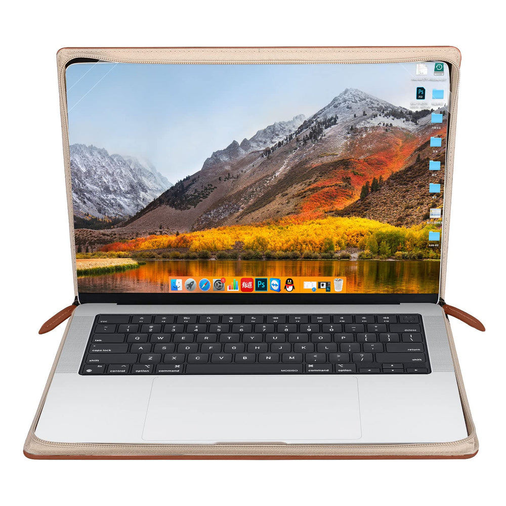 Compatible with MacBook Pro 14 inch Case 2024 2023 2022 2021 M4 A3112 A3185 A3401 M3 A2918 A2992 M2 A2779 M1 A2442, PU Leather Laptop Sleeve Vintage Zippered Protective Case Cover, Brown