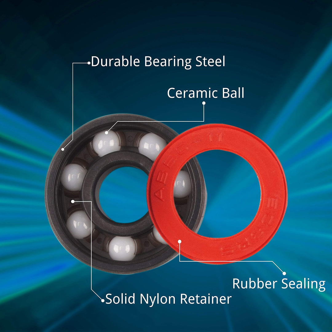 Ceramic Skateboard Bearings High Speed Double Shielded 608 RS ABEC-11 8 Pack Set for Skateboard Trucks Scooters Wheel Roller Skate