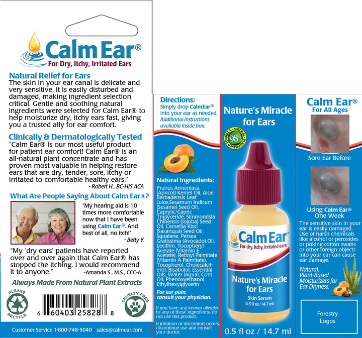 Calm Ear, Ear Drops for Itchy Ears, Clogged Ears, Irritated Ears, Dry Ears. All Natural Ear Oil for, Babies, Kids, Adults, Cats and Dogs. 0.5oz