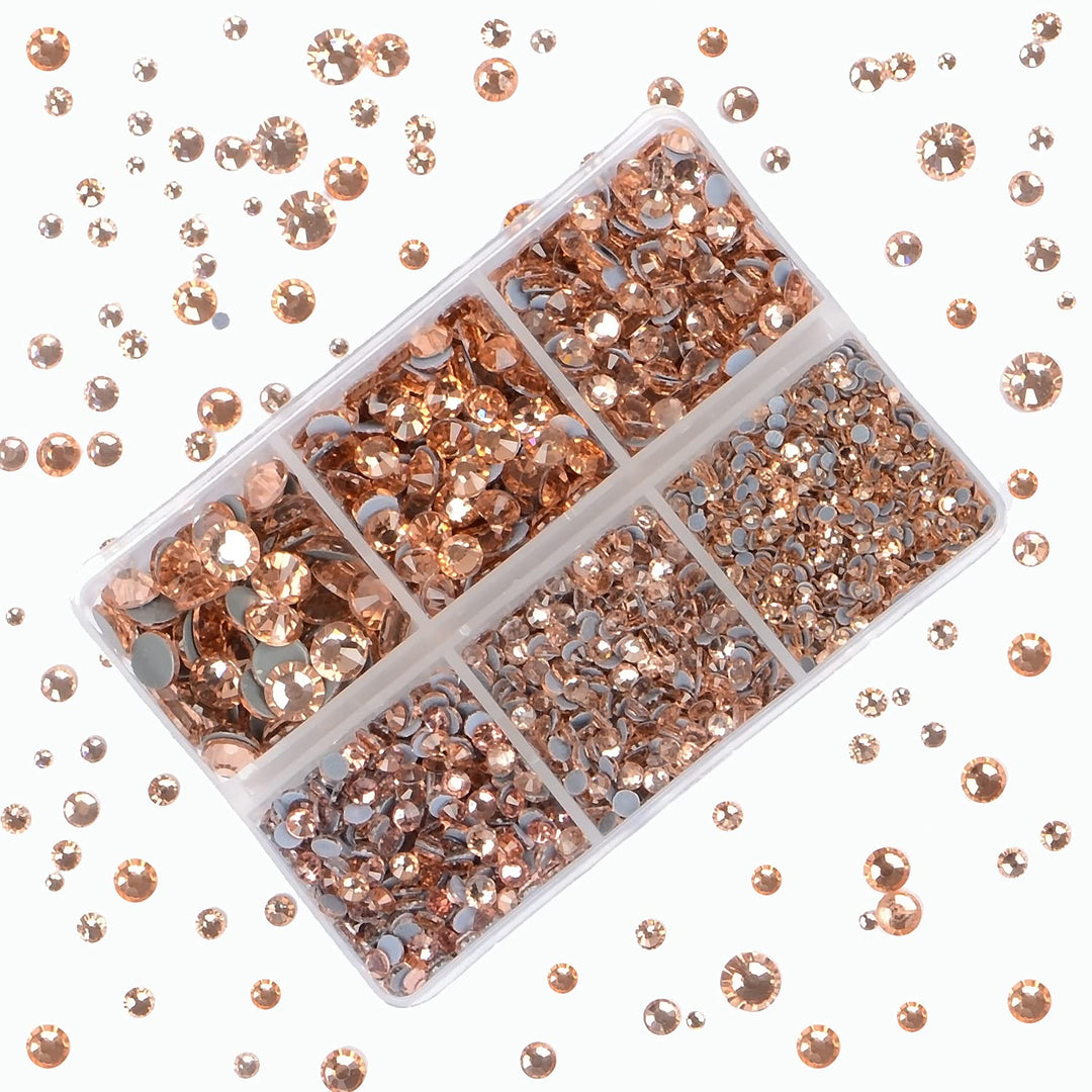 4000Pcs Mixed Size Hot Fix Round Crystals Gems Glass Stones Hotfix Flat Back Rhinestones (Champagne)