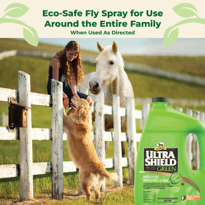 UltraShield Green All-Natural Fly & Insect Repellent for Horses & Dogs, Essential Oils Repel & Control, 128oz Bottle, No Sprayer