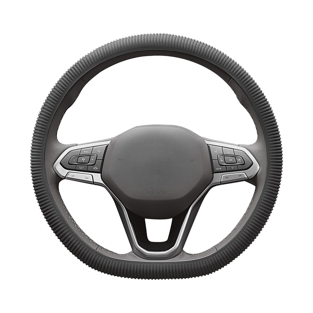Silicone Steering Wheel Cover, Lightweight Universal 14.5-16 Inch Models with Texture Massage Handles Ultra-Thin Collapsible Non-Slip for Women Men (Silicone Black, 14.5-16 Inch)