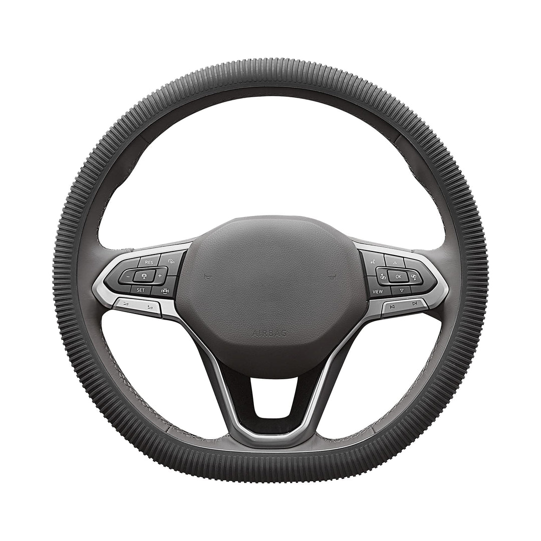 Silicone Steering Wheel Cover, Lightweight Universal 14.5-16 Inch Models with Texture Massage Handles Ultra-Thin Collapsible Non-Slip for Women Men (Silicone Black, 14.5-16 Inch)