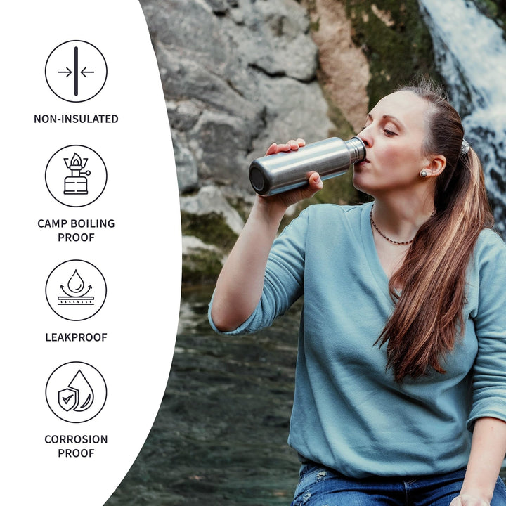32 oz Water Bottle | Metal Water Bottle | Non-insulated Single Wall Stainless Water Bottle | Steel Water Bottle | Stainless Steel Water Bottles | Travel Water Bottle | 1 Liter Water Bottles