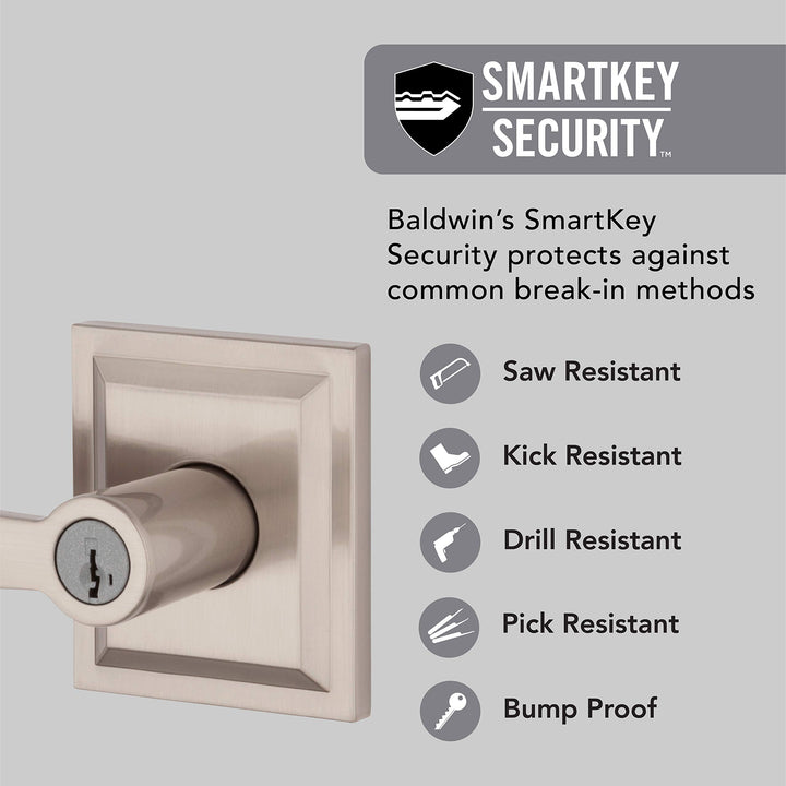 Torrey, Entry Door Handle Reversible Lever with Keyed Lock Featuring SmartKey Re-key Technology and Microban Protection, in Satin Nickel