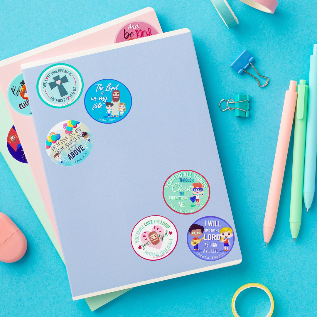 1000 Pieces Christian Stickers, Bible Verse Stickers for Kids, Easter, School, Religious Sticker Roll, 10 Designs, James 1:17, Psalm 104:33, Ephesians 4:32 (1.5 in)