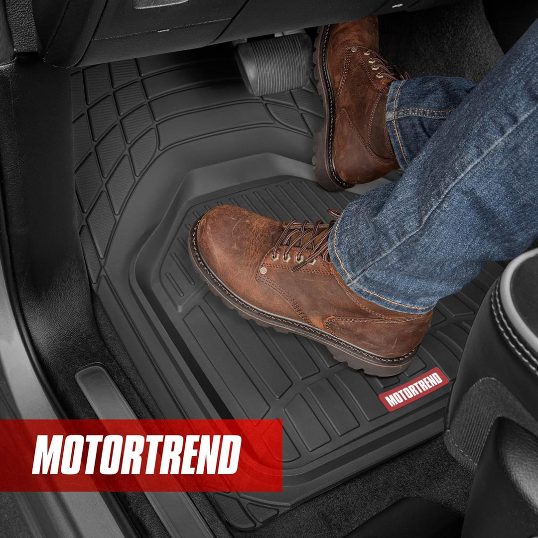 943-BK FlexTough Defender Car Floor Mats -Next Generation Deep Dish Heavy Duty Contour Liners for Car SUV Truck & Van-All Weather Protection, Trim to Fit Most Vehicles Black