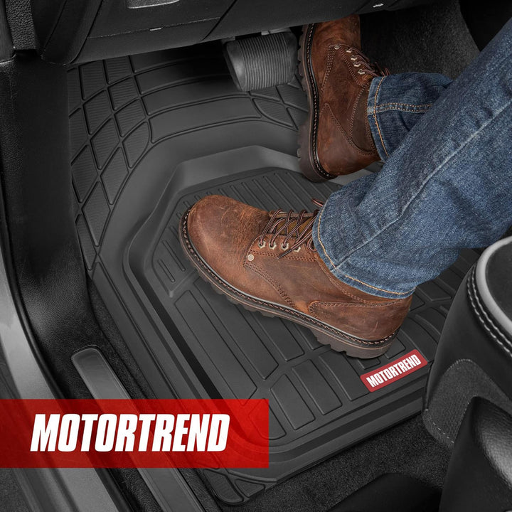 943-BK FlexTough Defender Car Floor Mats -Next Generation Deep Dish Heavy Duty Contour Liners for Car SUV Truck & Van-All Weather Protection, Trim to Fit Most Vehicles Black
