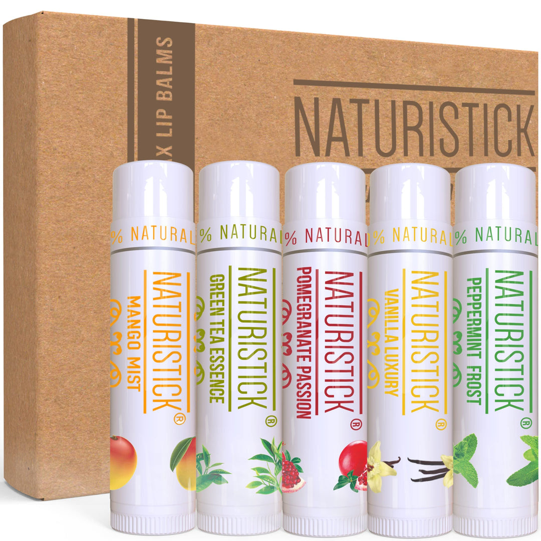 Lip Balm - All Natural Flavored Lip Care with Lip Balm Holder - for Men and Women - Made of 100% Natural Moisturizers - Best for Dry and Chapped Lips - 4 Refreshing Flavors - Made in USA