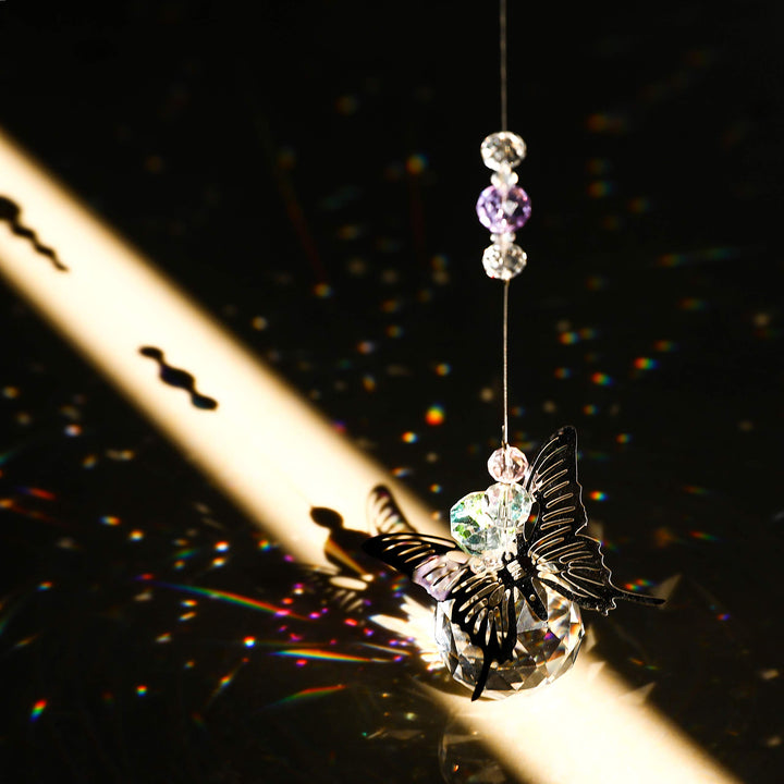 Crystal Hanging Decorations - Hanging Ornament Crystals Butterfly Suncatchers with Clear Crystal Ball for Home, Office, Garden Decoration, Window Decorations Hanging