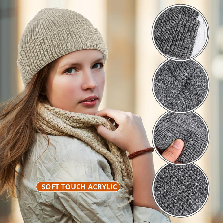 Trawler Beanie Watch Hat Roll-up Edge Skullcap Fisherman Beanie for Women Men(Beige,1 Piece)