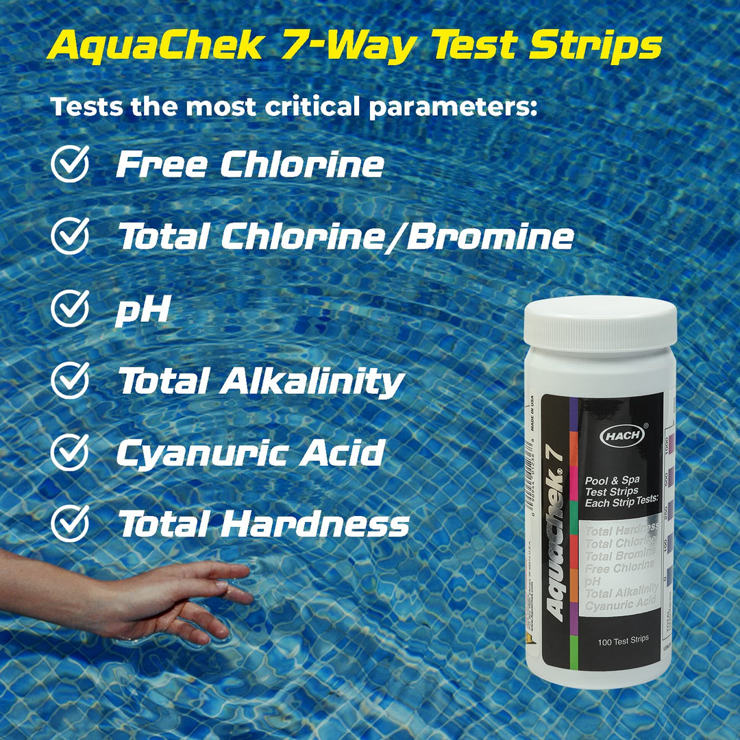 7-Way Pool and Spa Test Strips - Silver Pool Test Strips For pH, Total Chlorine, Free Chlorine, Bromine, Alkalinity, Total Hardness, and Cyanuric Acid - Water Quality Testing Kit (100 Strips)