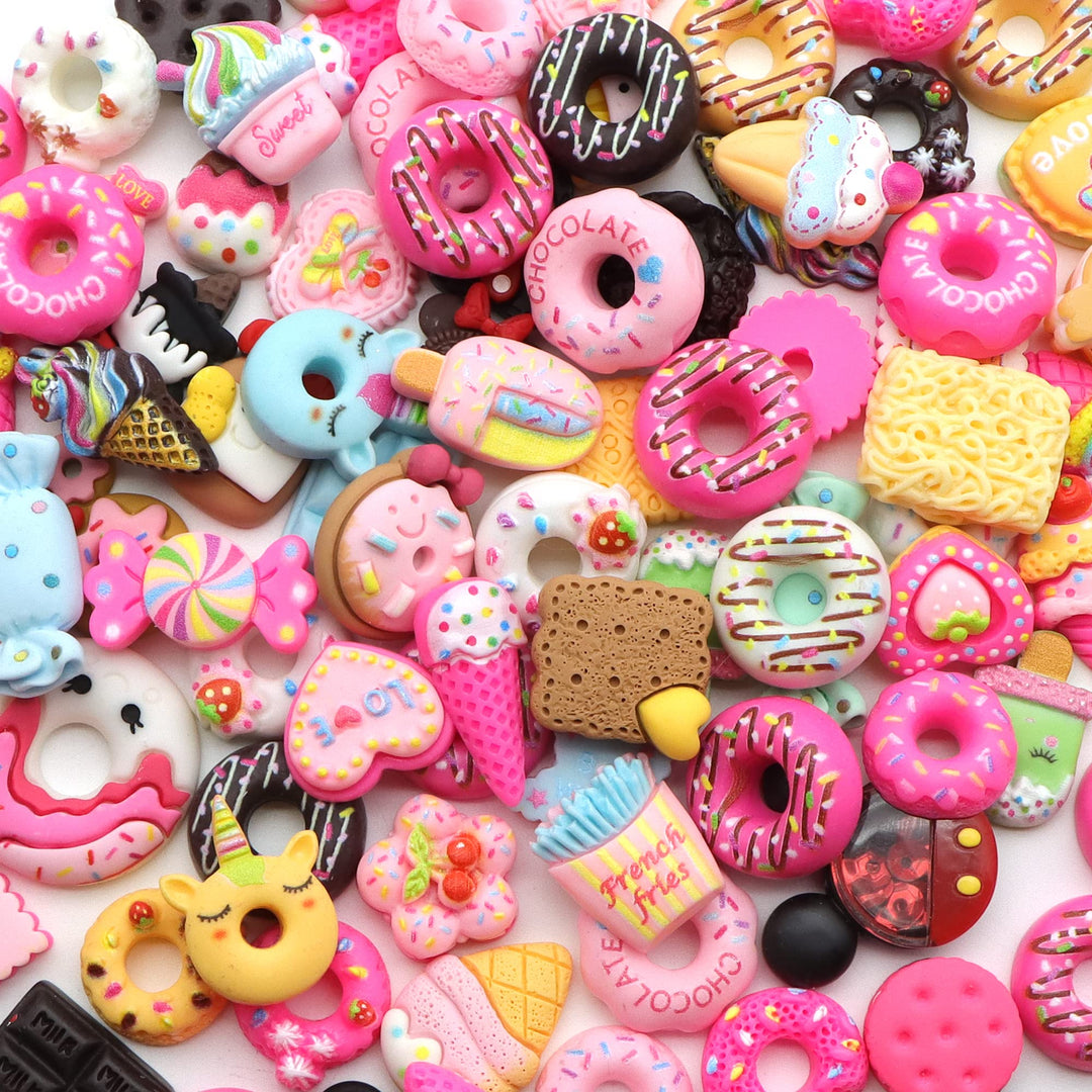 Resin Flatback Charms Dounts Planar Resin Food Resin Cabochons Slime Beads Making Supplies for DIY Craft Making and Ornament Scrapbooking (Food)