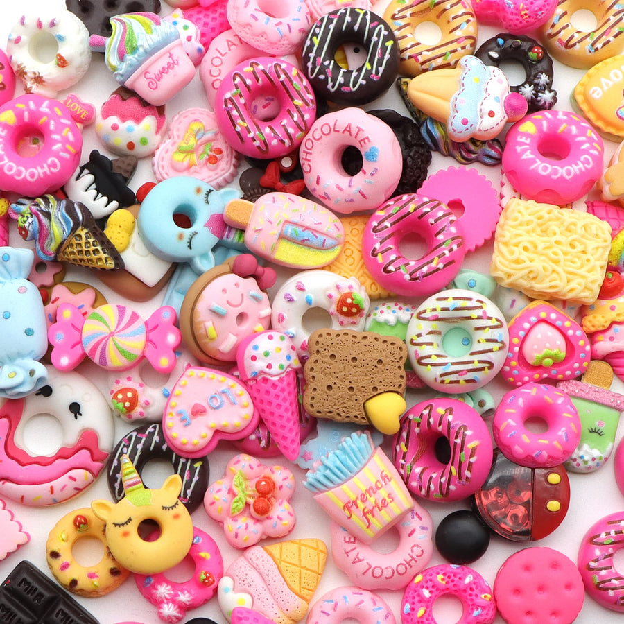 Resin Flatback Charms Dounts Planar Resin Food Resin Cabochons Slime Beads Making Supplies for DIY Craft Making and Ornament Scrapbooking (Food)