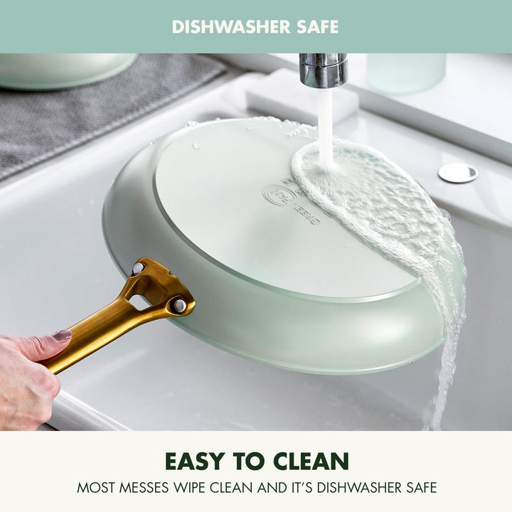 Reserve Hard Anodized Healthy Ceramic Nonstick 10 and 12 Frying Pan Skillet Set, Gold Handle, PFAS-Free, Dishwasher Safe, Oven Safe, Julep Green
