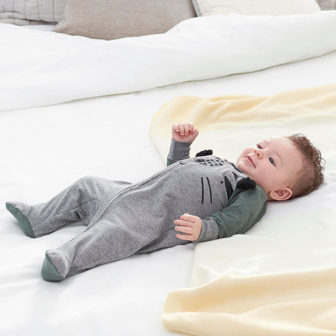 Baby Boys' 4 Pack Sleep 'N Play Footie, Tiger Grey, 0-3 Months