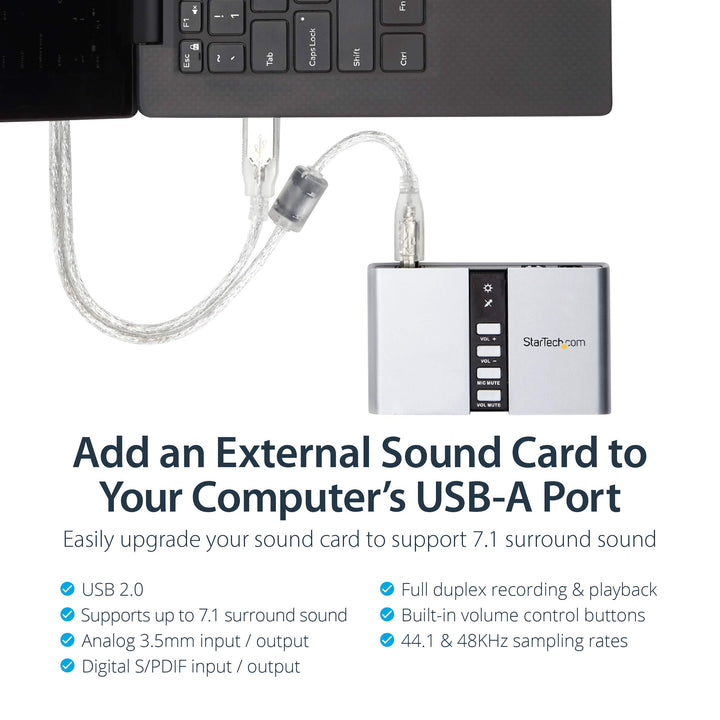 7.1 USB Sound Card - External Sound Card for Laptop with SPDIF Digital Audio - Sound Card for PC - Silver (ICUSBAUDIO7D)