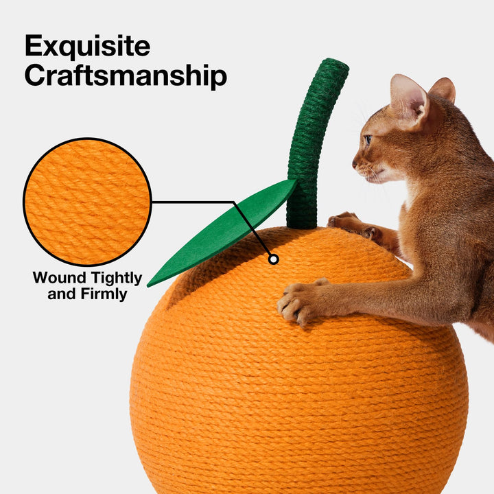 Orange Cat Scratching Post, Cute Cat Scratcher with Sisal Rope, Vertical Cat Scratch Post for Indoor Cat and Kitten, Cat Scratching Ball