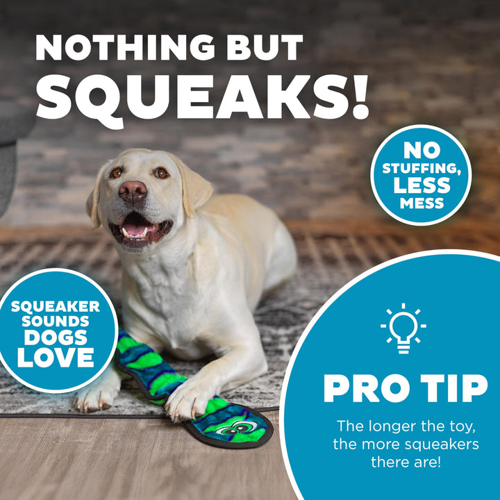 Durablez Tough Plush Squeaky Dog Toy, Snake, Blue, Large