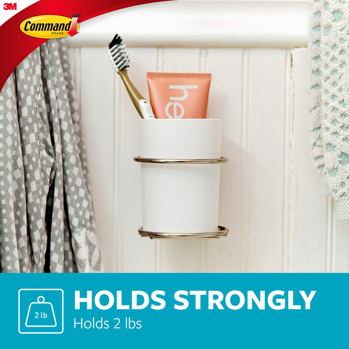 Accessory Organizer, Holds up to 2 lb, 3.36 x 3.78 x 4.4 Organizer with 2 Medium Water-Resistant Strips, Satin Nickel, Damage Free Bathroom Organization