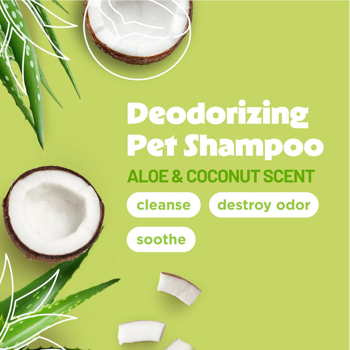 Deodorizing Dog Shampoo for Smelly Dogs, Powerful Odor Control, Puppy Safe, Made in the USA, Aloe & Coconut Scent, Cat Friendly, 20oz.