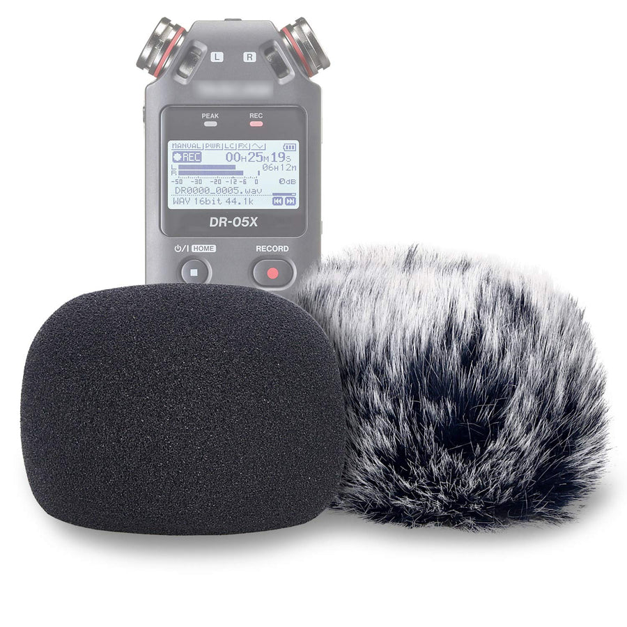 DR05X Windscreen Muff and Foam Compatible with Tascam DR-05X DR-05 Mic Recorders, DR05X Indoor Outdoor Microphone Wind Screen (2 PACK)