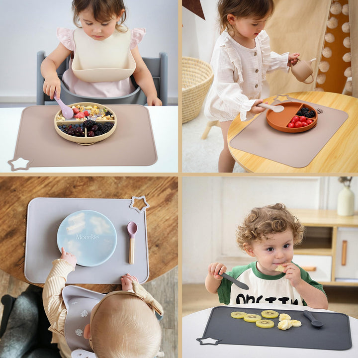 Silicone Placemats for Baby & Kid, Stain-Proof Non-Slip Toddler Food Mats Eating Table Mat with 2 Packs(Ether/Sage