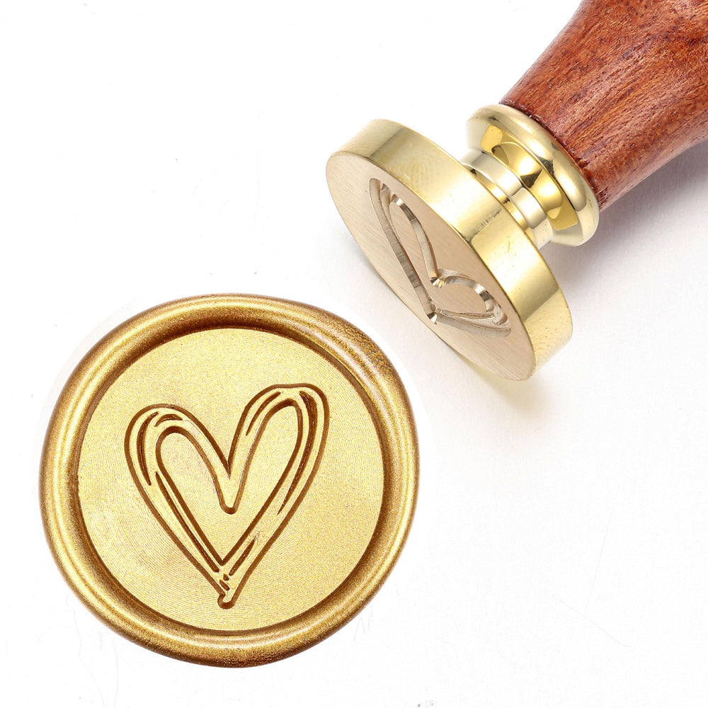 Heart Wax Seal Stamp, Vintage Brass Head Wooden Handle Sealing Stamp for Wedding Invitations