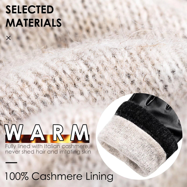 Winter Sheepskin Leather Gloves for Men, Warm Touchscreen Texting Gloves with Soft Cashmere Lining, Fashion Driving Gloves for Outdoor Sports(Black-L)