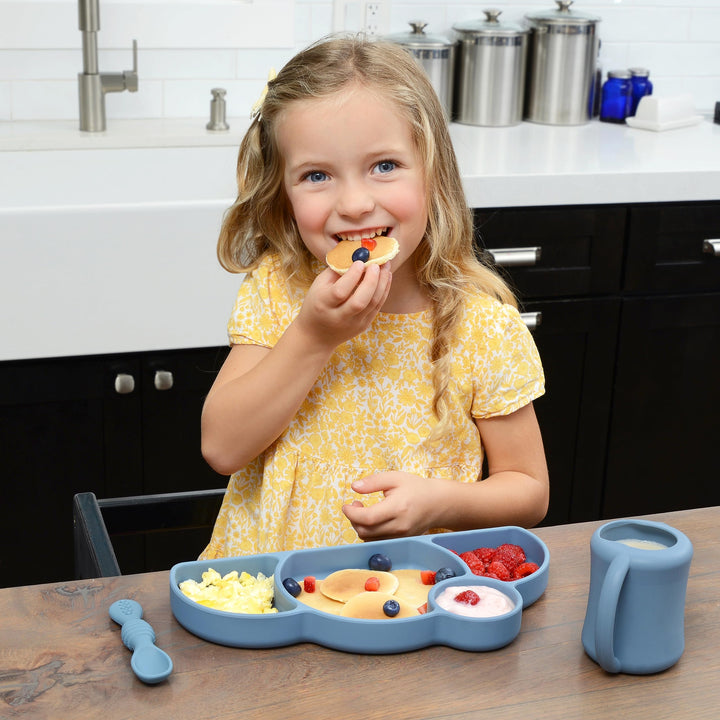 Unbreakable Silicone Non-Slip Baby & Toddler Plate and Spoon Feeding Set - Red