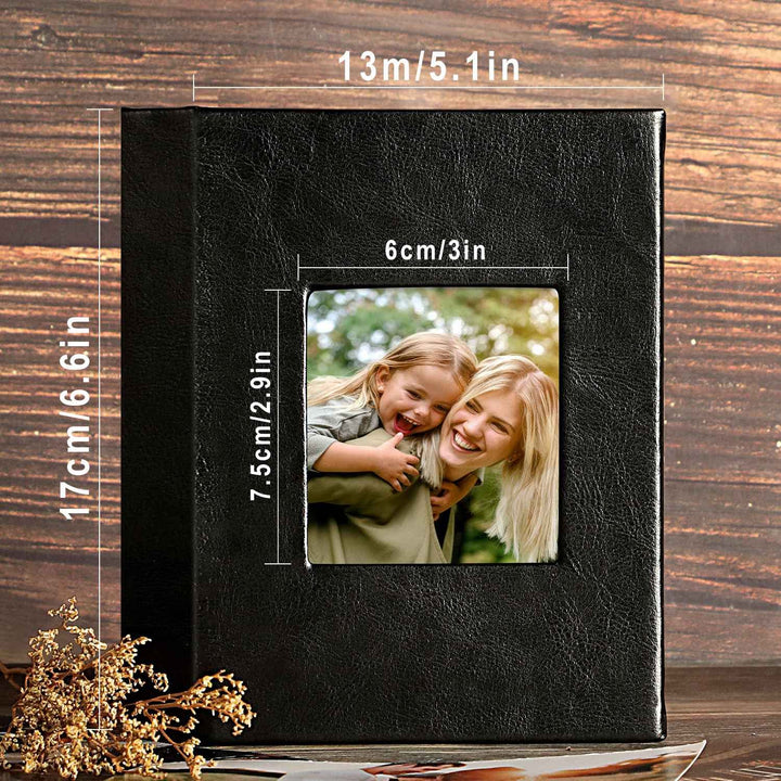 Photo Album 4x6 100 Pockets 2 Packs, Small Mini Capacity Leather Photo Albums, Each Pack Holds 100 Top Loader Vertical Only Pictures Black