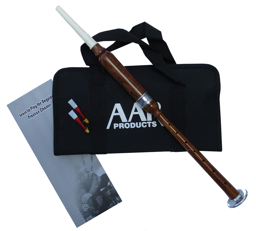 Scottish Highland Bagpipe Practice Chanter Black Silver Mount Free Reeds, Bag and Book (Brown Chanter)