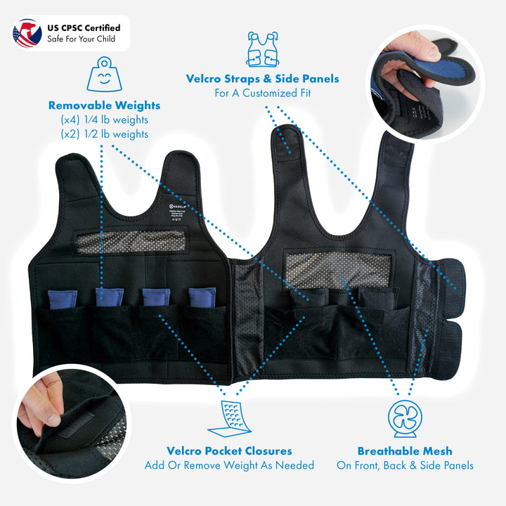 Weighted Vest for Kids - Neoprene Compression Vest - Ages 5 to 9 - Adjustable Kids Weighted Vest with 2lb weight - Breathable and Washable Compression Vest - Medium