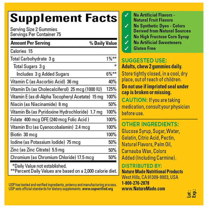 Multivitamin Gummies, Dietary Supplement for Daily Nutritional Support, 150 Gummy Vitamins and Minerals, 75 Day Supply