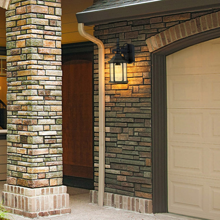Devonshire Outdoor Light Fixture, 14 Inch Exterior Wall Mount Lantern Sconce, Clear Glass Porch Lights for Front Door, Patio, and House Garage, Black, 2961-BK