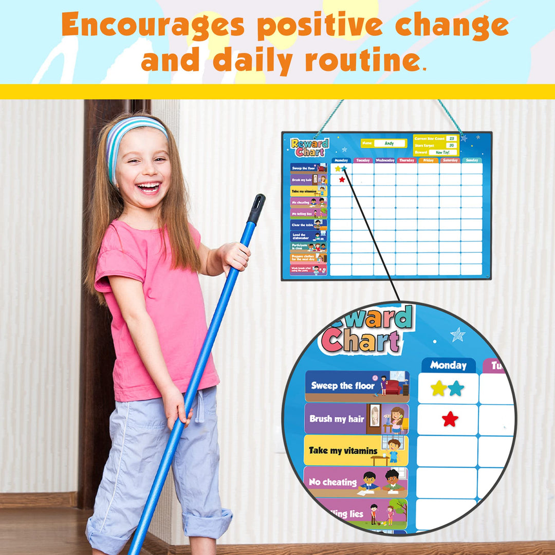 Magnetic Kids Responsibility Reward Chart - Engaging 3D Stars & Chore Tasks - Behavior Chart for Home & School - Ideal for Ages 3-9, Multiple Kids