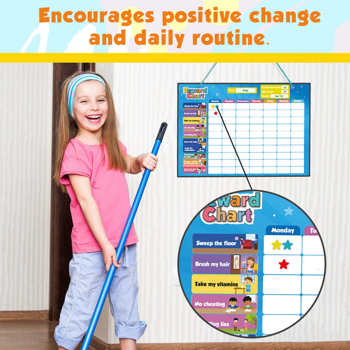 Magnetic Kids Responsibility Reward Chart - Engaging 3D Stars & Chore Tasks - Behavior Chart for Home & School - Ideal for Ages 3-9, Multiple Kids