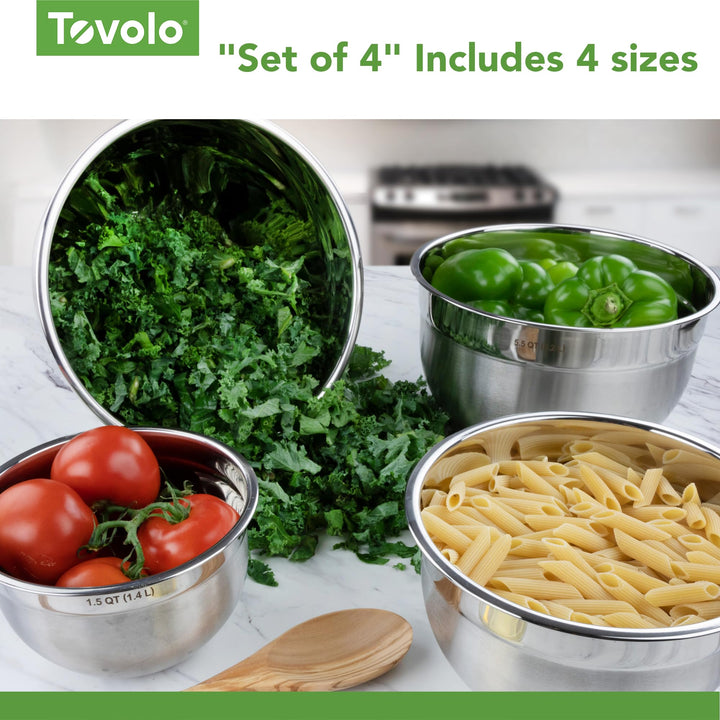 Stainless Steel Mixing Bowls, 7.5 Qt - Metal Nesting Mixing Bowl with Rounded Lip for Easy Pour & Minimal Mess - Large & Small Dishwasher Safe Kitchen Supplies for Prep & Cooking