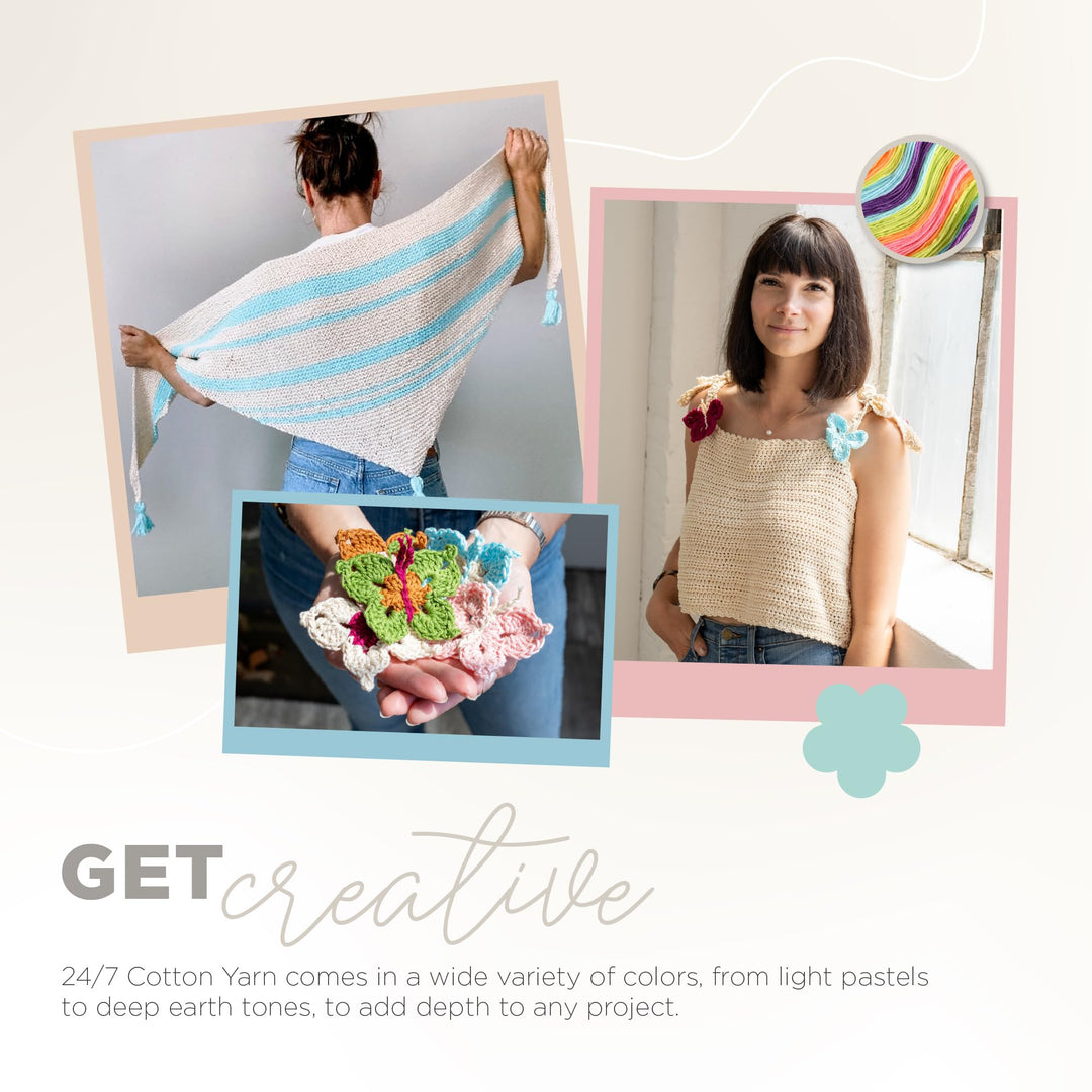 Lion Brand 24/7 Cotton Yarn, Lightweight Yarn for Knitting, Crocheting, and Crafts, Aqua, 1 Pack