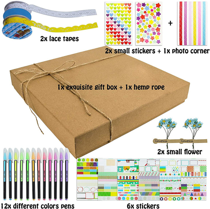 DIY Scrapbook Photo Album Kit with Pens Tapes and Stickers 60 Pages Hardcover 8.3x10.5 Inches 3 Rings Removable Blank Paper Scrapbooking for Lover Friends Kids Wedding White