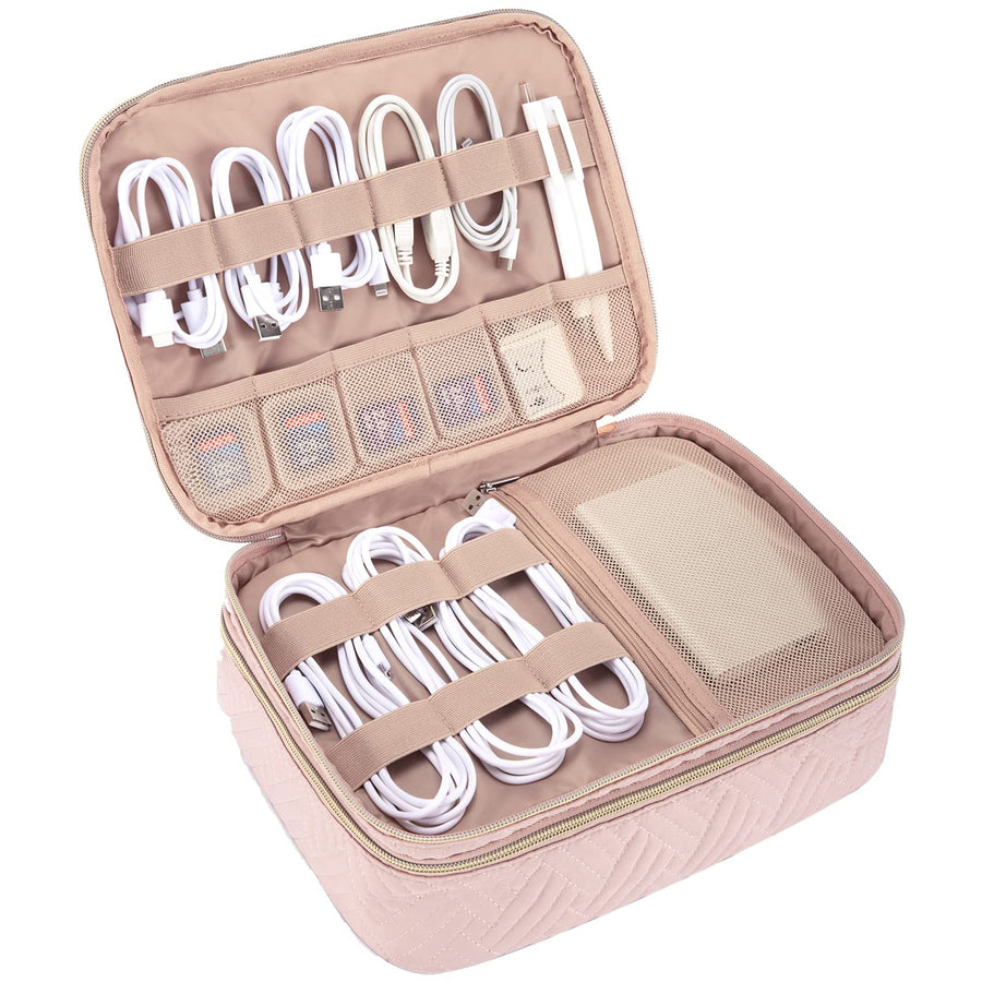 Electronic Organizer,Large Double Layer Travel Bag for Women,Electronics Accessories Storage Cases for iPad,Cables,Chargers,Hard Drive,Game Cards,Gift for Her