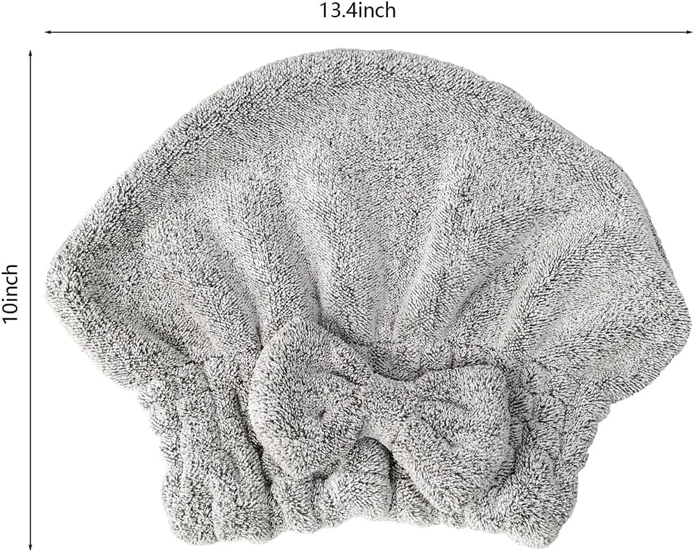 Microfiber Hair Towel Cap,Soft Absorbent Quick Drying Cap for Curly Thick Hair, Wrap Cap for Women Girls-Set of 2 Pcs (Stripe&Gray)