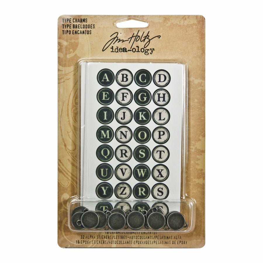 Metal Type Charms, 16 Charms per Pack, 11/16 Inches, Antique Nickel Finish, TH92819