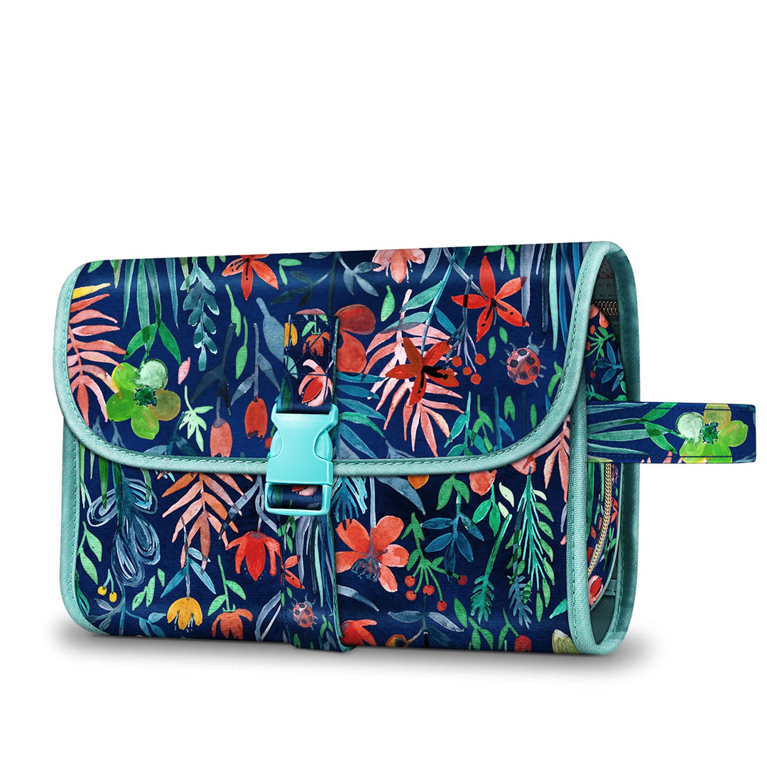 Portable Toiletry Cosmetic Travel Bag, Large Water Resistant Hanging Makeup Organizer Storage Pouch Case for Women Girls (Jungle Night)