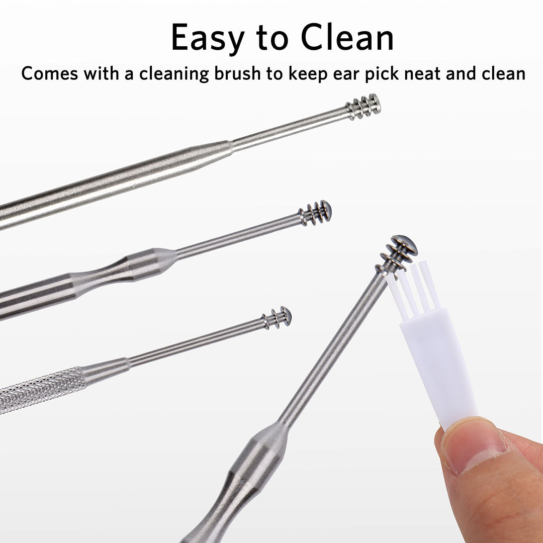 3PCS Ear Pick Earwax Removal Kit, Ear Care Set, Premium Stainless Steel Ear Curette with Storage Box, a Cleaning Brush Included