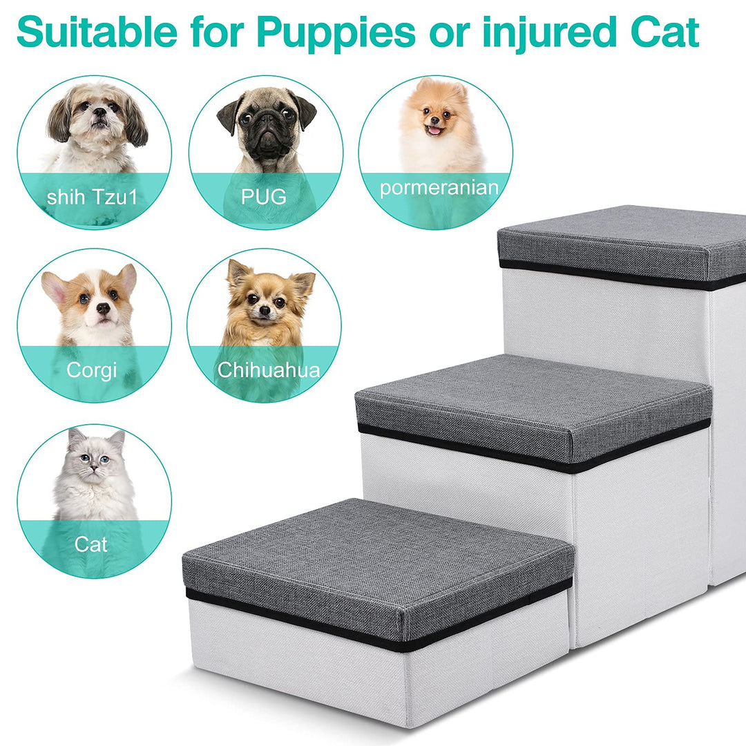 Folding Pet Stairs,3 Steps Foldable Dogs Stair for Small to Medium Dog and Pet, Pet Storage Stepper for High beds Sofa, Holding up to 50 lbs Pet Dog Cat(Grey)