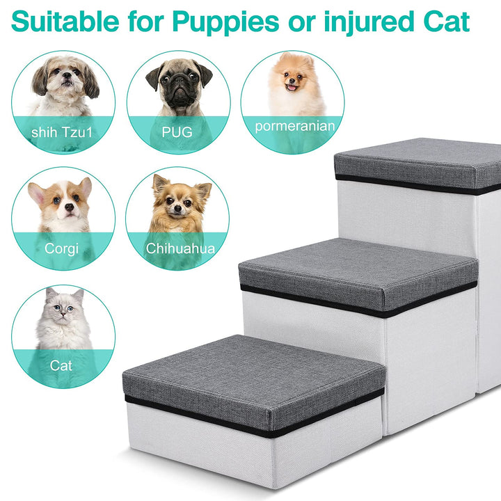 Folding Pet Stairs,3 Steps Foldable Dogs Stair for Small to Medium Dog and Pet, Pet Storage Stepper for High beds Sofa, Holding up to 50 lbs Pet Dog Cat(Grey)