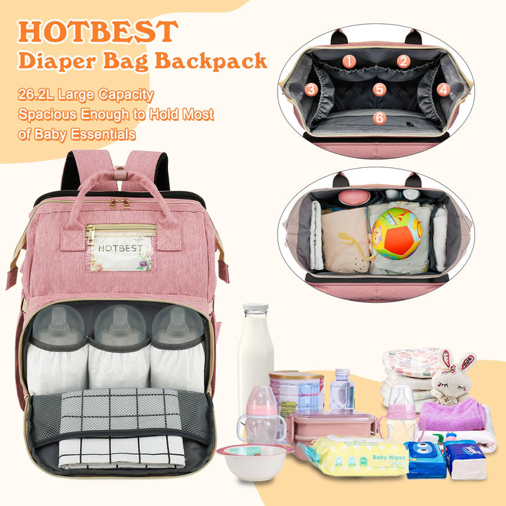 Diaper Bag Backpack, Pink, Large