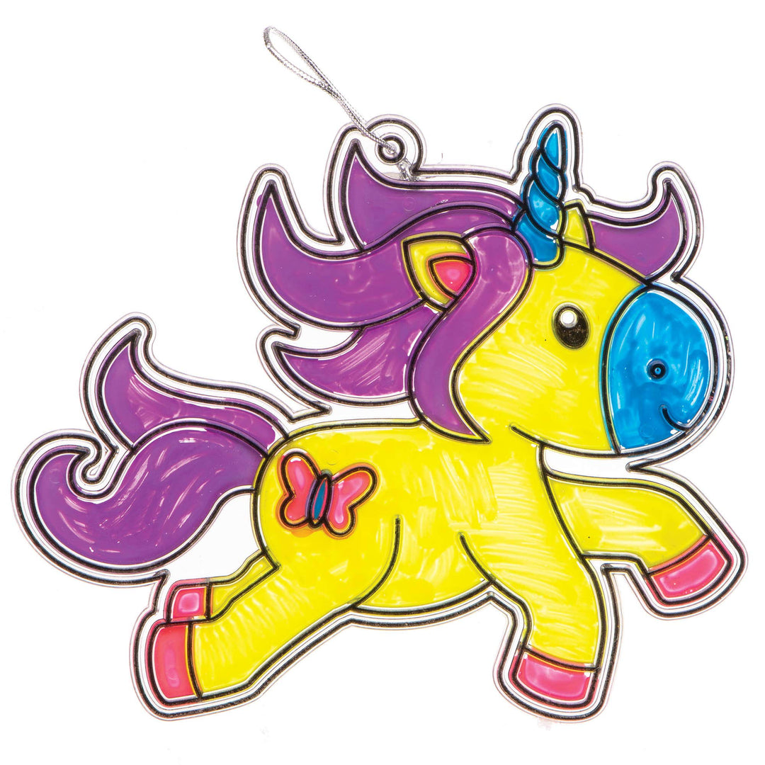 AR384 Unicorn Colour in Window Decorations - Pack of 8, Suncatcher Stained Glass Effect for Kids